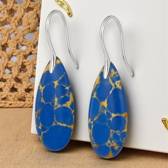 🆕️Mystical Blue Imperial Jasper Drop Earrings Trendy Casual Style Boho Chic 🌟 - Picture 9 of 14